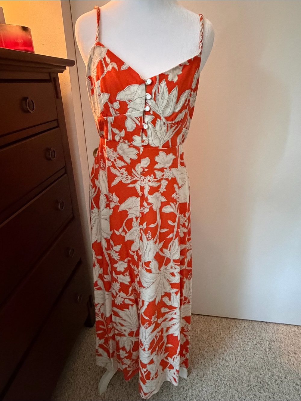 Monteau Orange Maxi Dress with Cream Floral Print